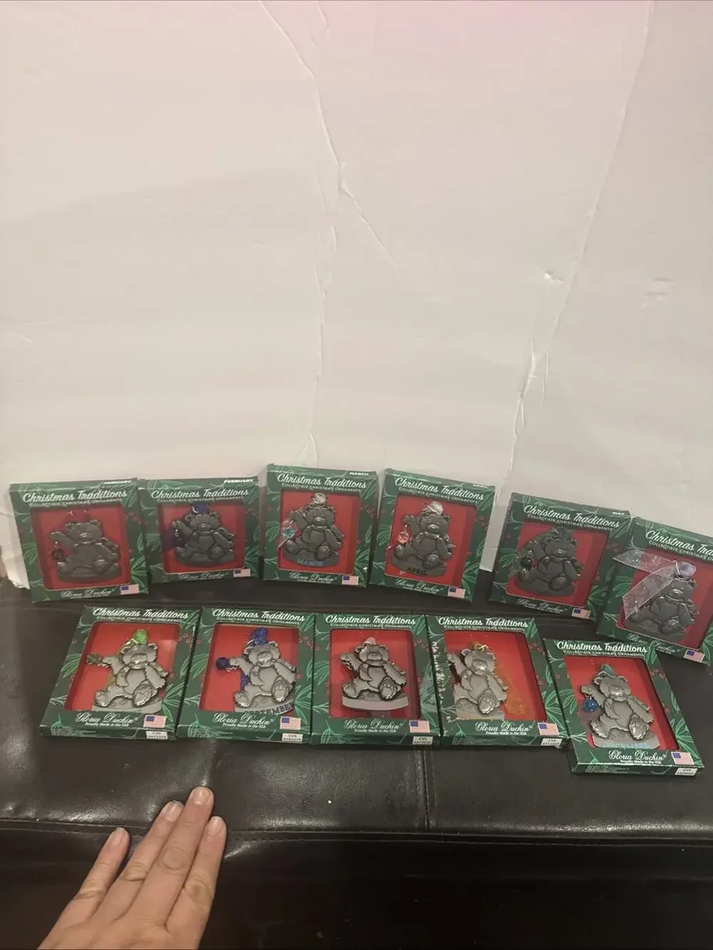 Gloria Duchin Christmas Traditions Month Teddy Bear Ornament Lot 11 w/ Boxes